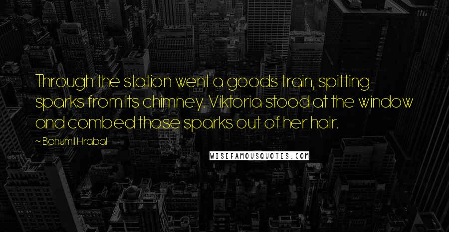 Bohumil Hrabal Quotes: Through the station went a goods train, spitting sparks from its chimney. Viktoria stood at the window and combed those sparks out of her hair.