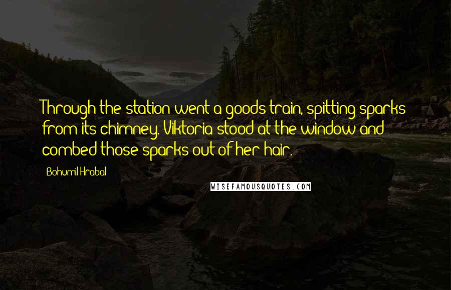 Bohumil Hrabal Quotes: Through the station went a goods train, spitting sparks from its chimney. Viktoria stood at the window and combed those sparks out of her hair.