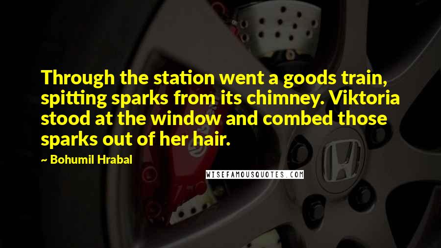 Bohumil Hrabal Quotes: Through the station went a goods train, spitting sparks from its chimney. Viktoria stood at the window and combed those sparks out of her hair.