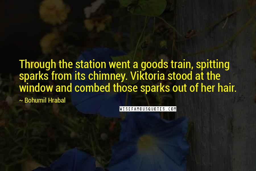 Bohumil Hrabal Quotes: Through the station went a goods train, spitting sparks from its chimney. Viktoria stood at the window and combed those sparks out of her hair.