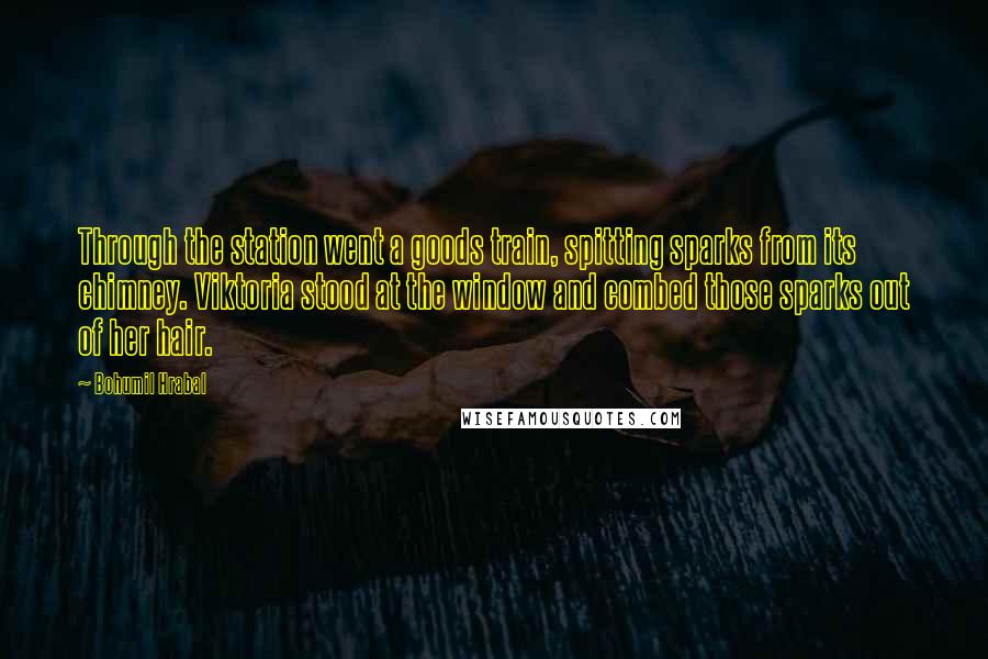 Bohumil Hrabal Quotes: Through the station went a goods train, spitting sparks from its chimney. Viktoria stood at the window and combed those sparks out of her hair.