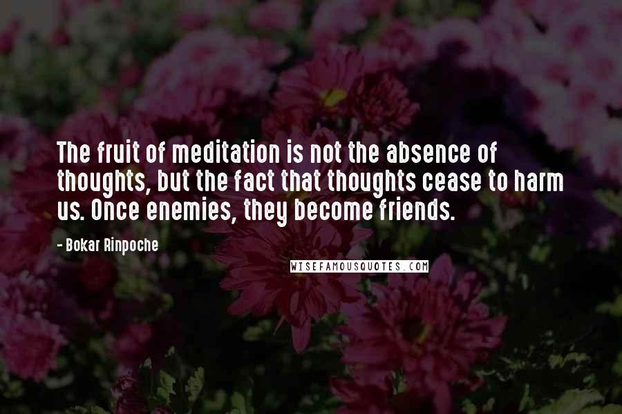 Bokar Rinpoche Quotes: The fruit of meditation is not the absence of thoughts, but the fact that thoughts cease to harm us. Once enemies, they become friends.