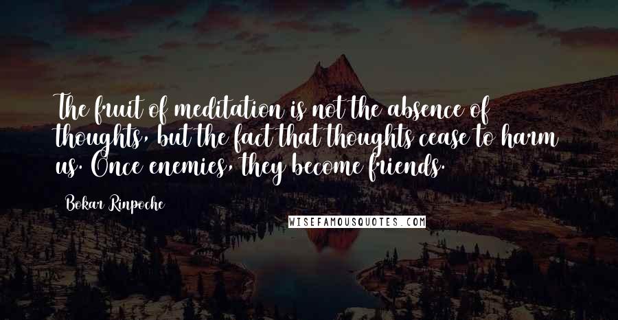 Bokar Rinpoche Quotes: The fruit of meditation is not the absence of thoughts, but the fact that thoughts cease to harm us. Once enemies, they become friends.