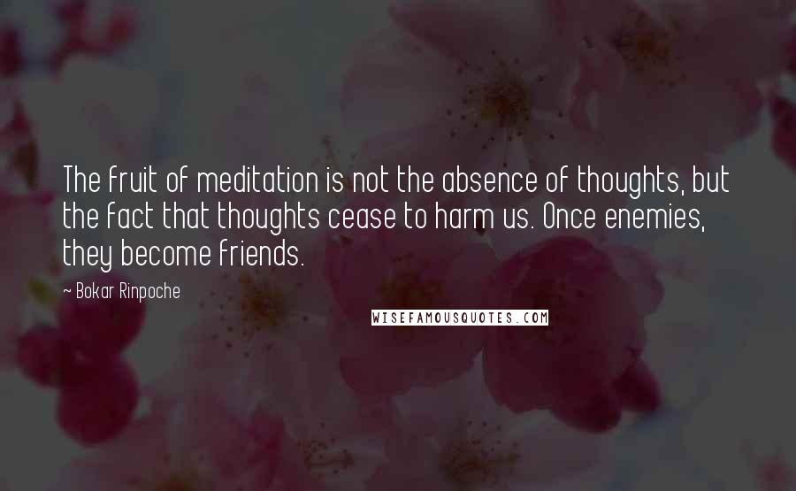 Bokar Rinpoche Quotes: The fruit of meditation is not the absence of thoughts, but the fact that thoughts cease to harm us. Once enemies, they become friends.