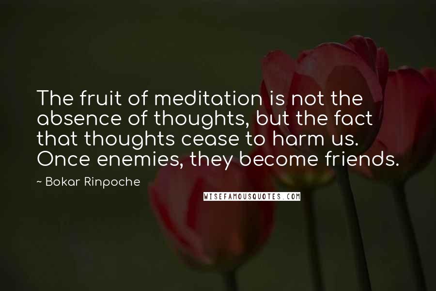 Bokar Rinpoche Quotes: The fruit of meditation is not the absence of thoughts, but the fact that thoughts cease to harm us. Once enemies, they become friends.