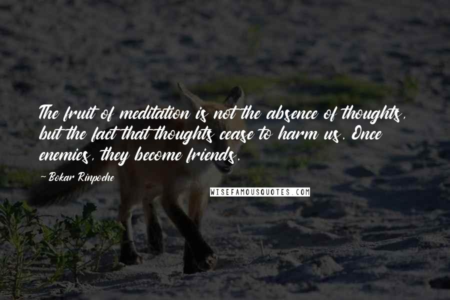 Bokar Rinpoche Quotes: The fruit of meditation is not the absence of thoughts, but the fact that thoughts cease to harm us. Once enemies, they become friends.