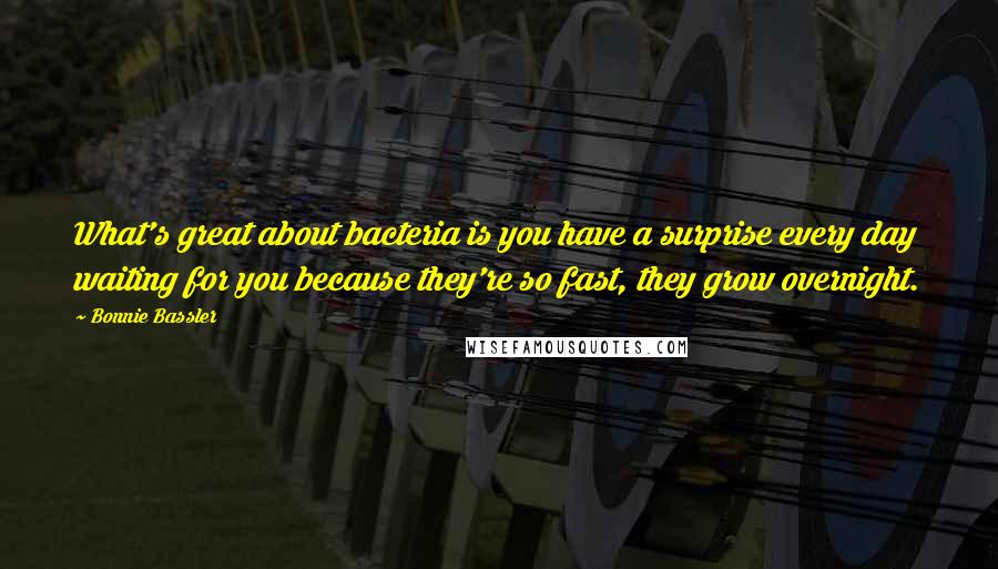 Bonnie Bassler Quotes: What's great about bacteria is you have a surprise every day waiting for you because they're so fast, they grow overnight.