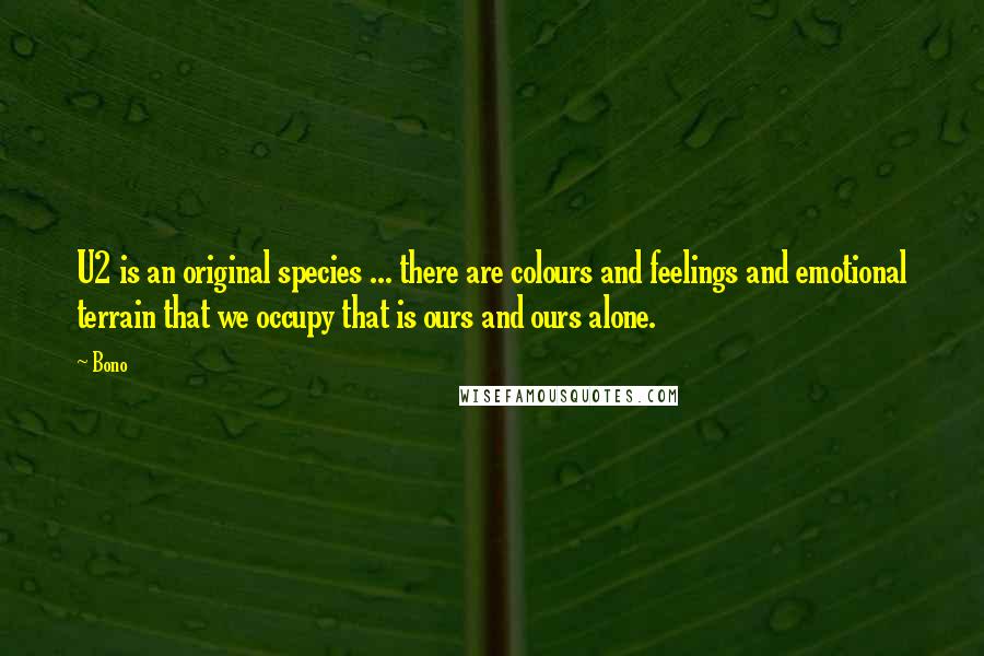 Bono Quotes: U2 is an original species ... there are colours and feelings and emotional terrain that we occupy that is ours and ours alone.