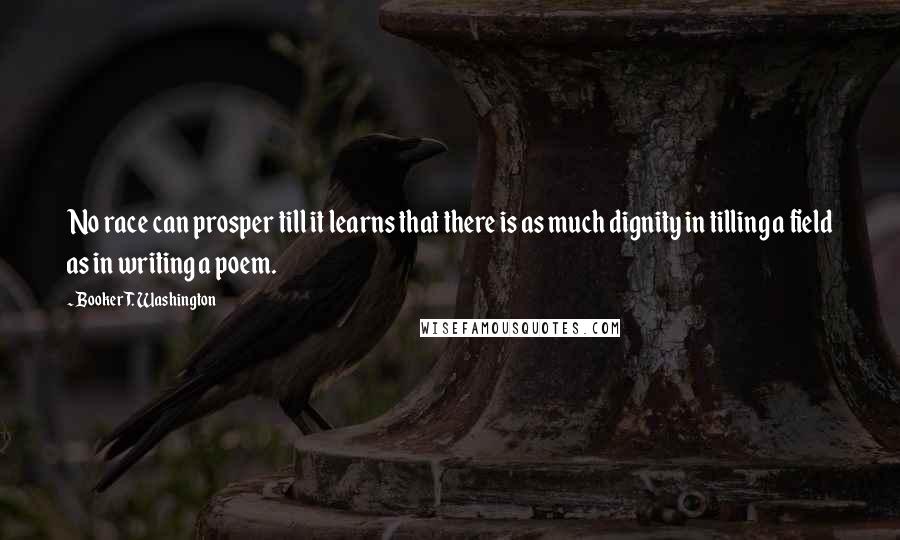 Booker T. Washington Quotes: No race can prosper till it learns that there is as much dignity in tilling a field as in writing a poem.