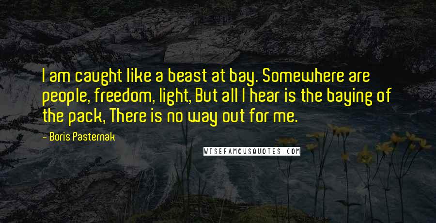 Boris Pasternak Quotes: I am caught like a beast at bay. Somewhere are people, freedom, light, But all I hear is the baying of the pack, There is no way out for me.
