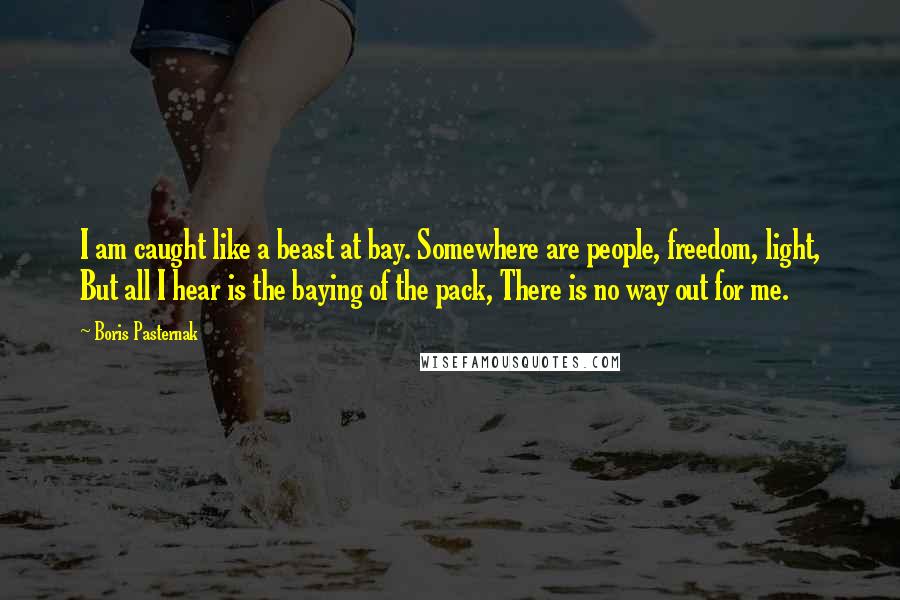 Boris Pasternak Quotes: I am caught like a beast at bay. Somewhere are people, freedom, light, But all I hear is the baying of the pack, There is no way out for me.