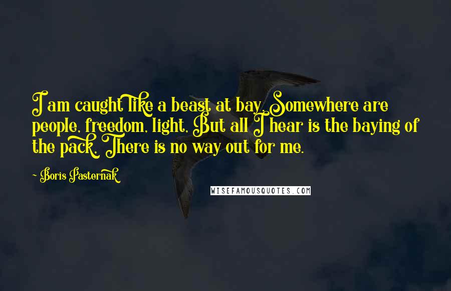 Boris Pasternak Quotes: I am caught like a beast at bay. Somewhere are people, freedom, light, But all I hear is the baying of the pack, There is no way out for me.