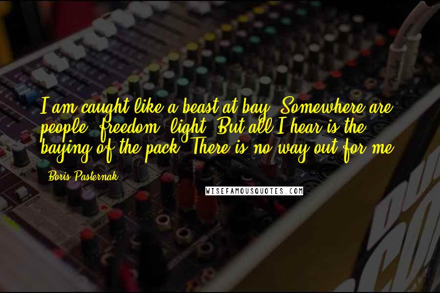 Boris Pasternak Quotes: I am caught like a beast at bay. Somewhere are people, freedom, light, But all I hear is the baying of the pack, There is no way out for me.