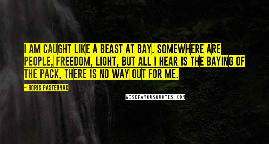 Boris Pasternak Quotes: I am caught like a beast at bay. Somewhere are people, freedom, light, But all I hear is the baying of the pack, There is no way out for me.