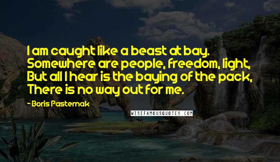 Boris Pasternak Quotes: I am caught like a beast at bay. Somewhere are people, freedom, light, But all I hear is the baying of the pack, There is no way out for me.