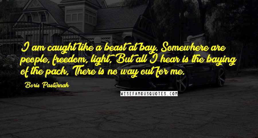 Boris Pasternak Quotes: I am caught like a beast at bay. Somewhere are people, freedom, light, But all I hear is the baying of the pack, There is no way out for me.