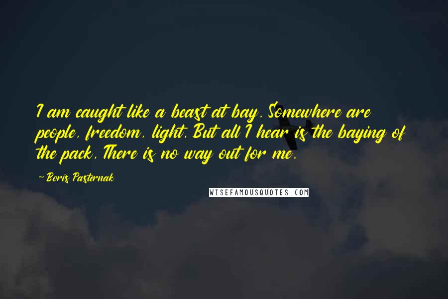 Boris Pasternak Quotes: I am caught like a beast at bay. Somewhere are people, freedom, light, But all I hear is the baying of the pack, There is no way out for me.