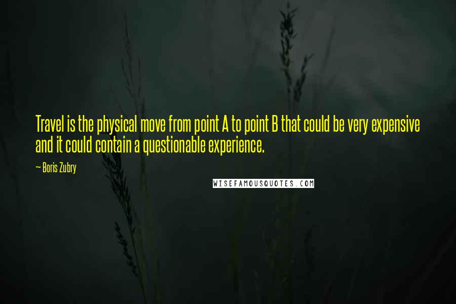 Boris Zubry Quotes: Travel is the physical move from point A to point B that could be very expensive and it could contain a questionable experience.