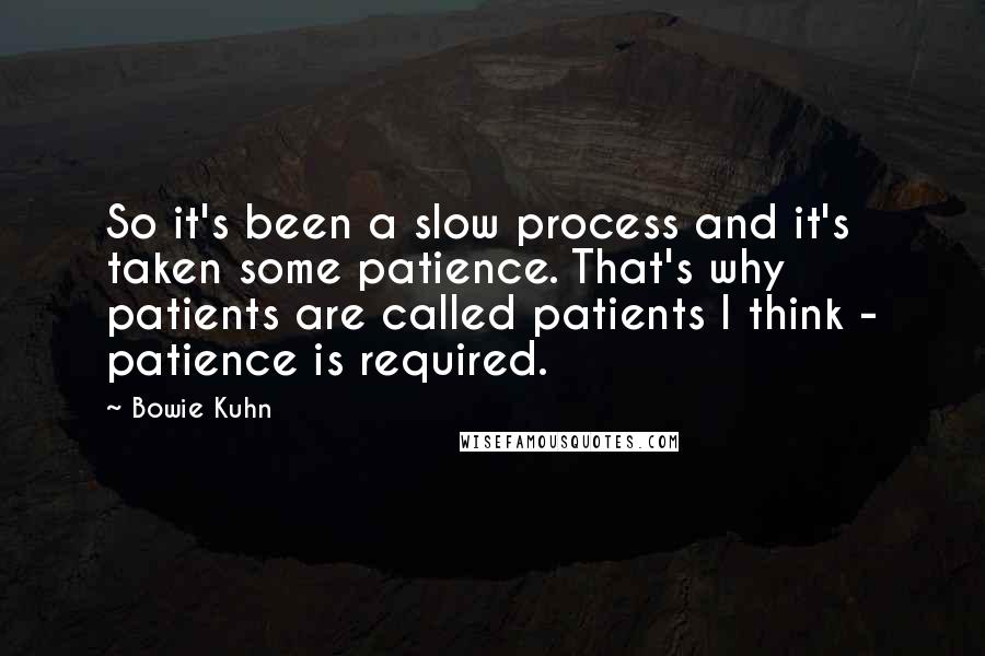 Bowie Kuhn Quotes: So it's been a slow process and it's taken some patience. That's why patients are called patients I think - patience is required.