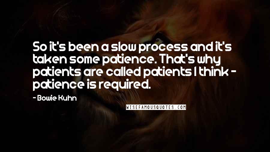 Bowie Kuhn Quotes: So it's been a slow process and it's taken some patience. That's why patients are called patients I think - patience is required.