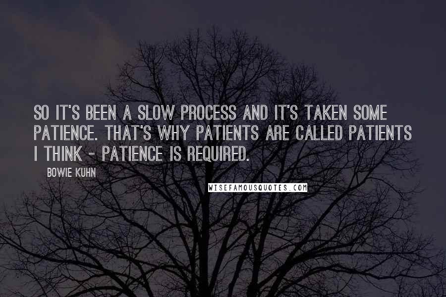 Bowie Kuhn Quotes: So it's been a slow process and it's taken some patience. That's why patients are called patients I think - patience is required.