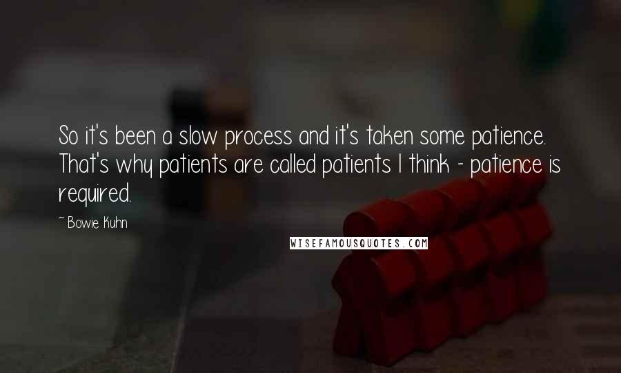 Bowie Kuhn Quotes: So it's been a slow process and it's taken some patience. That's why patients are called patients I think - patience is required.