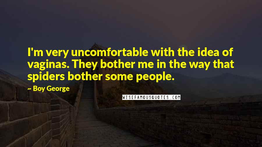 Boy George Quotes: I'm very uncomfortable with the idea of vaginas. They bother me in the way that spiders bother some people.