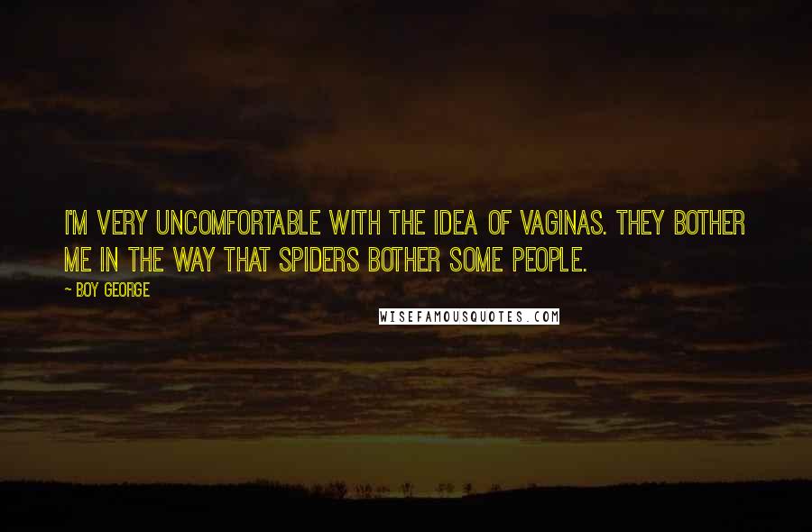 Boy George Quotes: I'm very uncomfortable with the idea of vaginas. They bother me in the way that spiders bother some people.