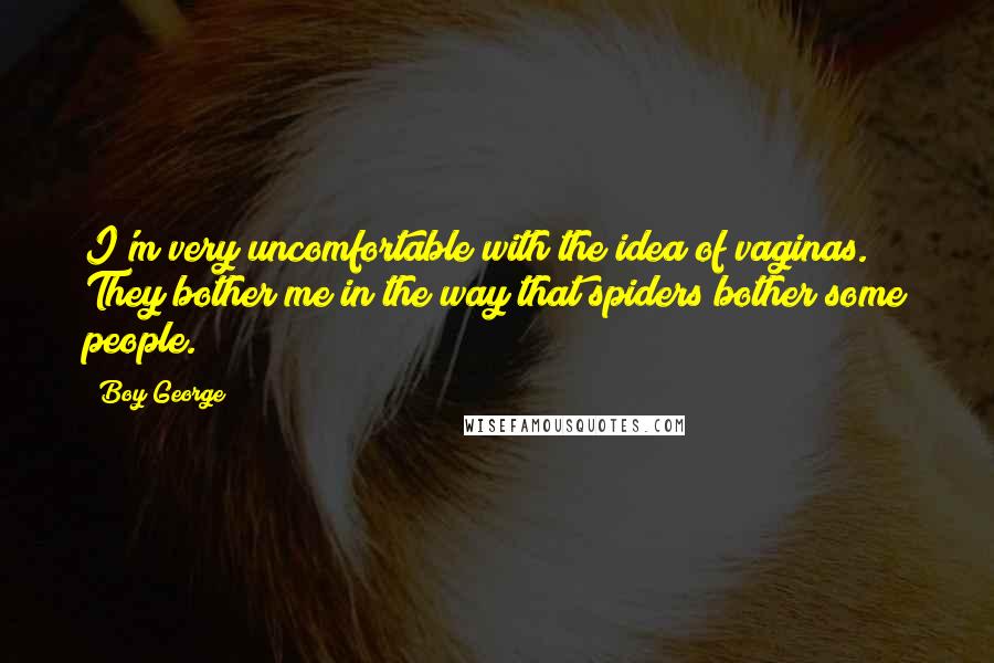 Boy George Quotes: I'm very uncomfortable with the idea of vaginas. They bother me in the way that spiders bother some people.