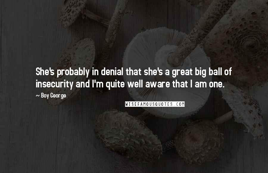 Boy George Quotes: She's probably in denial that she's a great big ball of insecurity and I'm quite well aware that I am one.