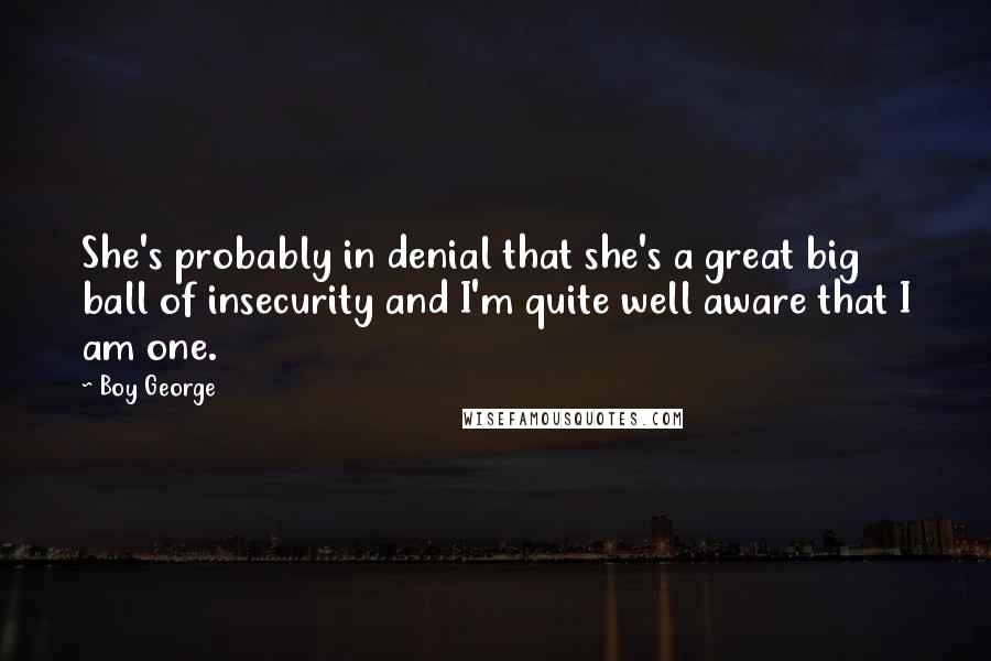 Boy George Quotes: She's probably in denial that she's a great big ball of insecurity and I'm quite well aware that I am one.