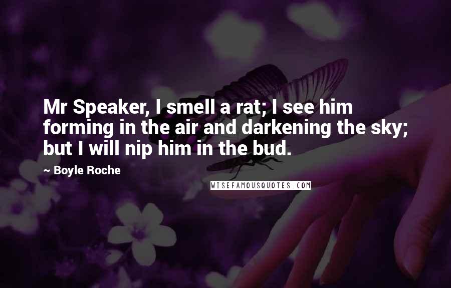 Boyle Roche Quotes: Mr Speaker, I smell a rat; I see him forming in the air and darkening the sky; but I will nip him in the bud.