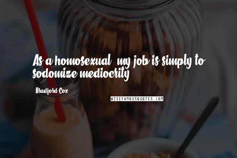 Bradford Cox Quotes: As a homosexual, my job is simply to sodomize mediocrity.