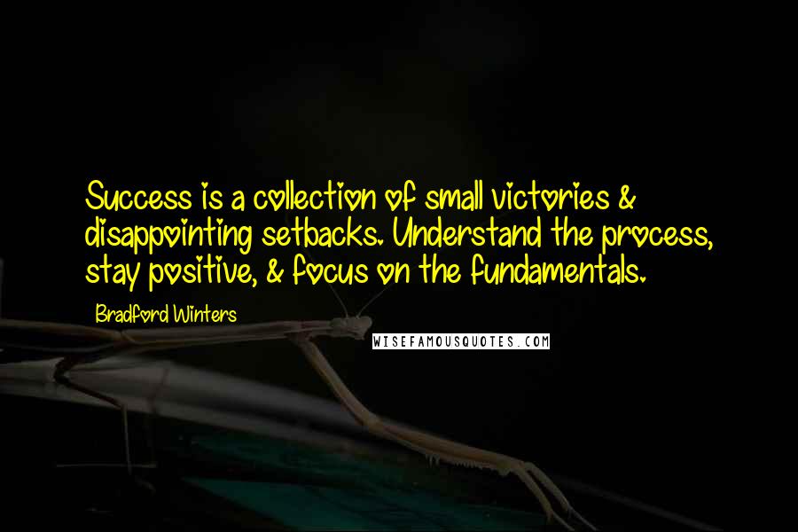 Bradford Winters Quotes: Success is a collection of small victories & disappointing setbacks. Understand the process, stay positive, & focus on the fundamentals.