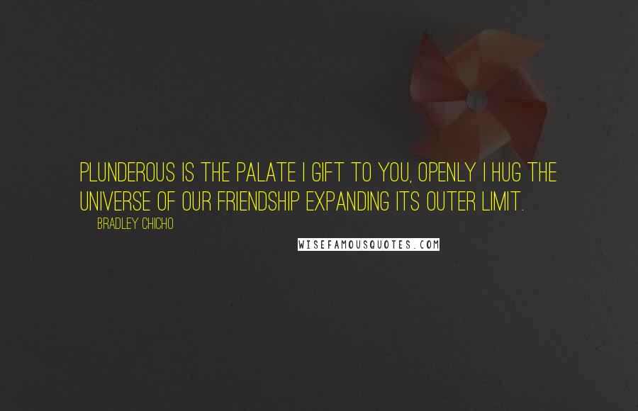 Bradley Chicho Quotes: Plunderous is the palate I gift to you, openly I hug the universe of our friendship expanding its outer limit.