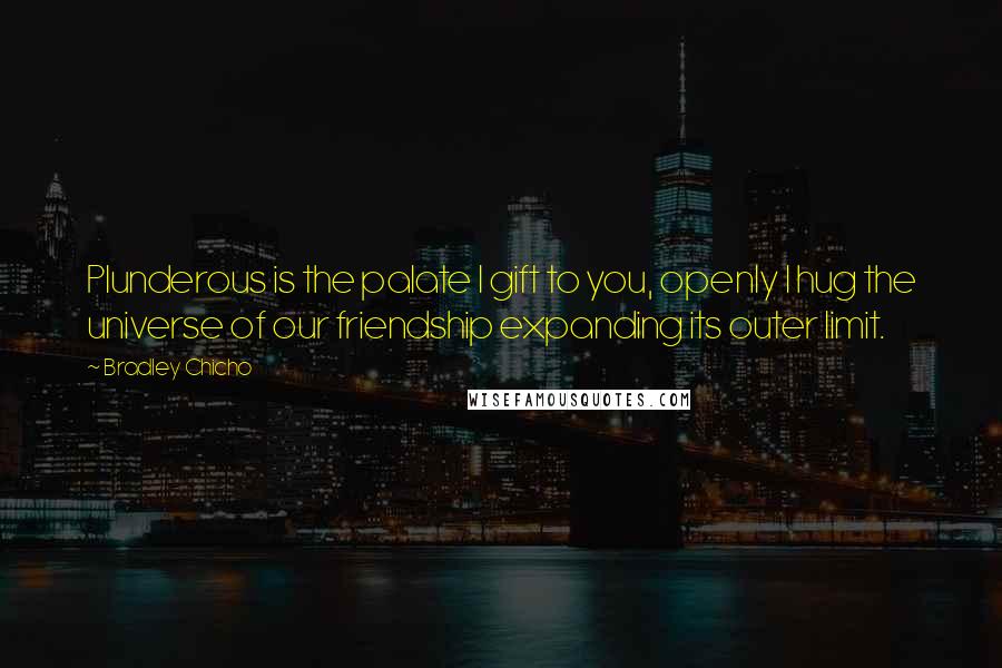Bradley Chicho Quotes: Plunderous is the palate I gift to you, openly I hug the universe of our friendship expanding its outer limit.