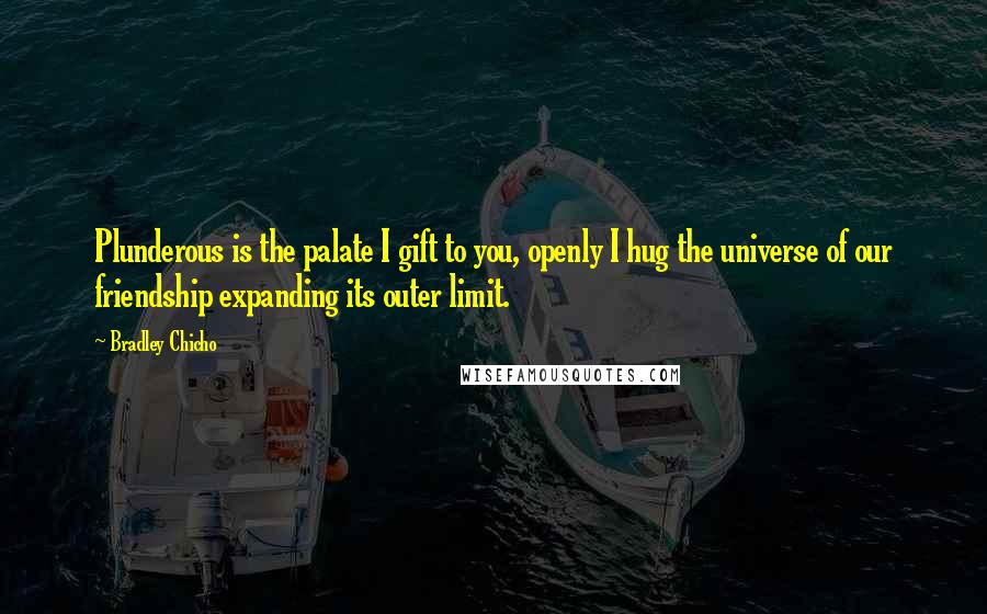 Bradley Chicho Quotes: Plunderous is the palate I gift to you, openly I hug the universe of our friendship expanding its outer limit.