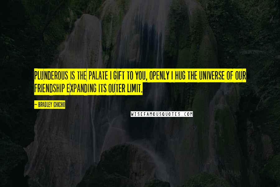 Bradley Chicho Quotes: Plunderous is the palate I gift to you, openly I hug the universe of our friendship expanding its outer limit.