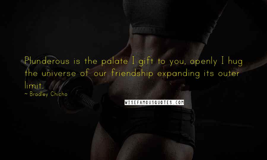 Bradley Chicho Quotes: Plunderous is the palate I gift to you, openly I hug the universe of our friendship expanding its outer limit.