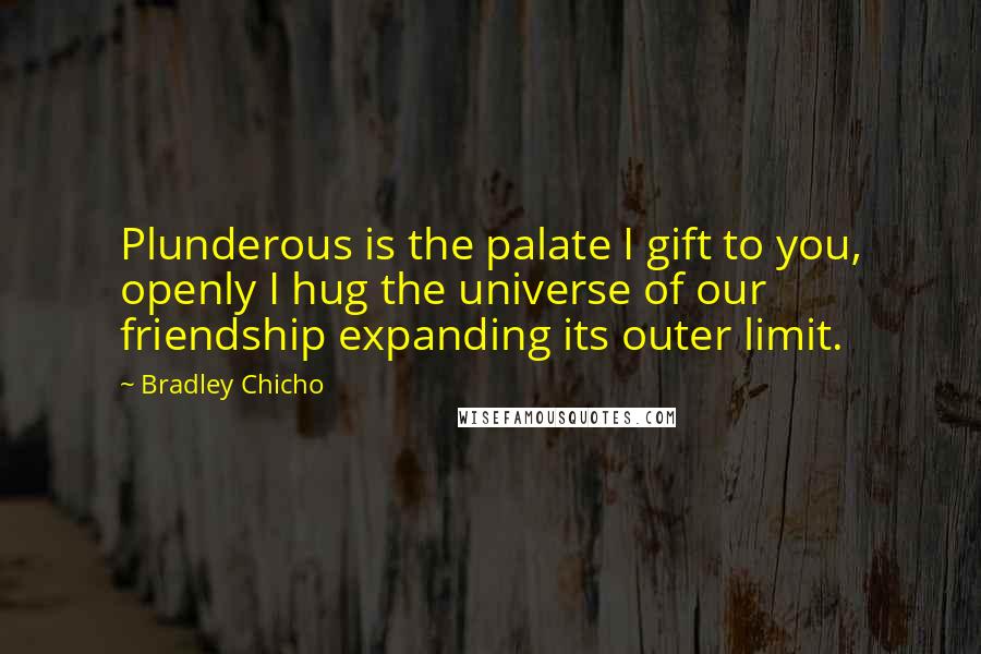 Bradley Chicho Quotes: Plunderous is the palate I gift to you, openly I hug the universe of our friendship expanding its outer limit.