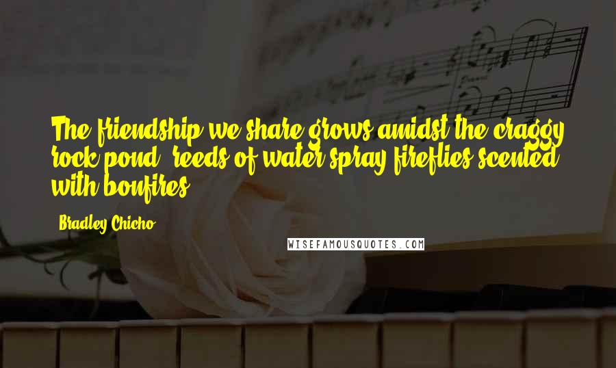 Bradley Chicho Quotes: The friendship we share grows amidst the craggy rock pond; reeds of water spray fireflies scented with bonfires.