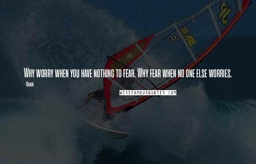 Brain Quotes: Why worry when you have nothing to fear. Why fear when no one else worries.