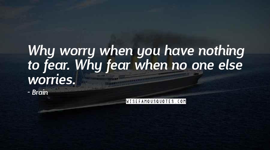 Brain Quotes: Why worry when you have nothing to fear. Why fear when no one else worries.