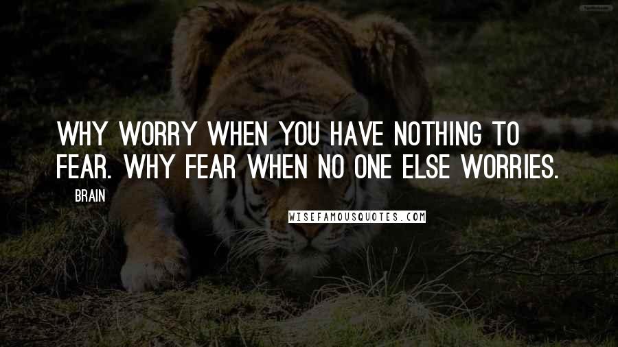 Brain Quotes: Why worry when you have nothing to fear. Why fear when no one else worries.