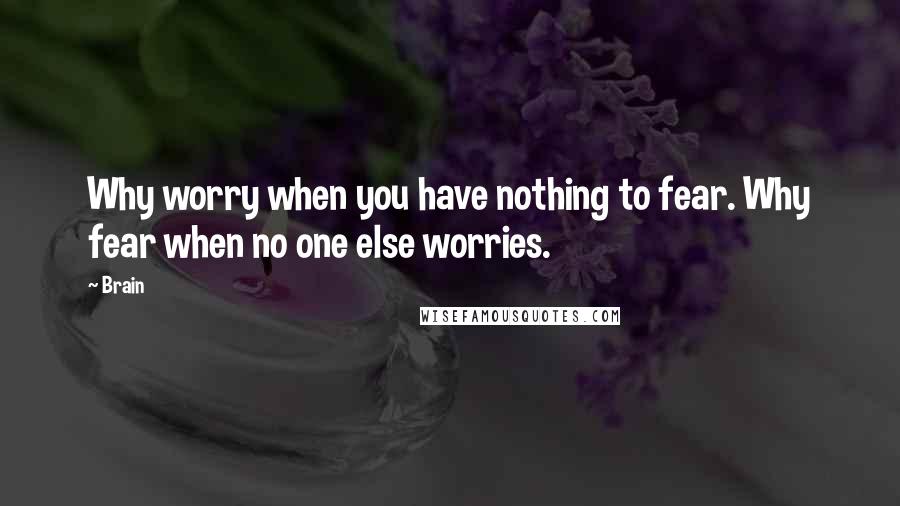 Brain Quotes: Why worry when you have nothing to fear. Why fear when no one else worries.