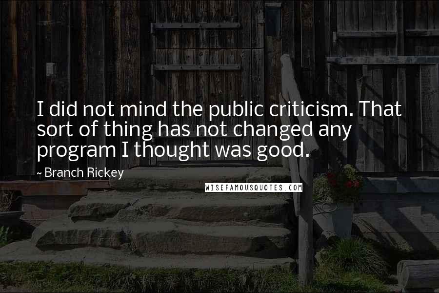 Branch Rickey Quotes: I did not mind the public criticism. That sort of thing has not changed any program I thought was good.