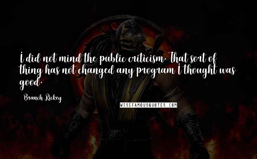 Branch Rickey Quotes: I did not mind the public criticism. That sort of thing has not changed any program I thought was good.