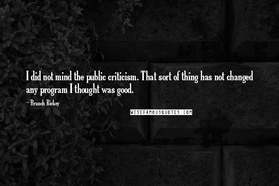 Branch Rickey Quotes: I did not mind the public criticism. That sort of thing has not changed any program I thought was good.