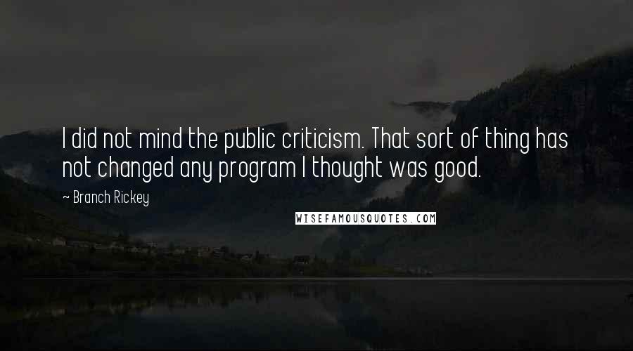 Branch Rickey Quotes: I did not mind the public criticism. That sort of thing has not changed any program I thought was good.