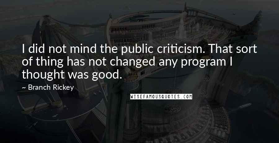 Branch Rickey Quotes: I did not mind the public criticism. That sort of thing has not changed any program I thought was good.